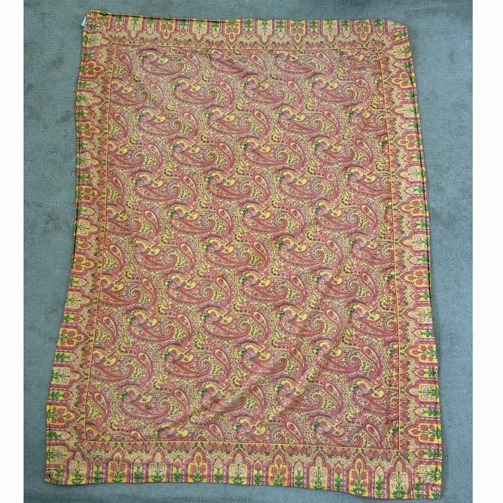 April Cornell Vintage Pink Yellow Paisley Tablecloth 78x56